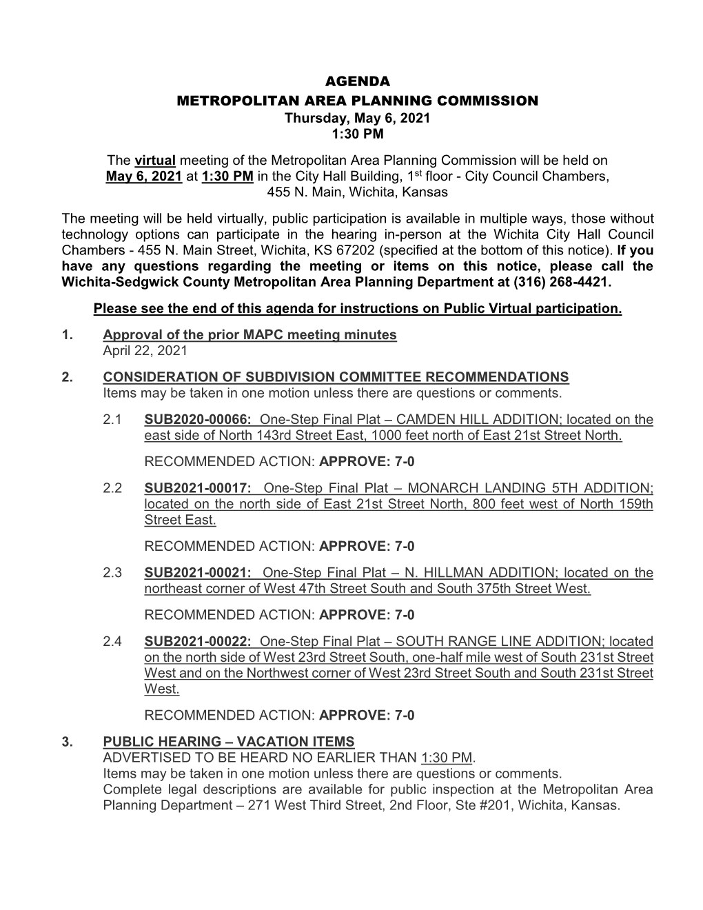 Metropolitan Area Planning Commission Agenda Item No