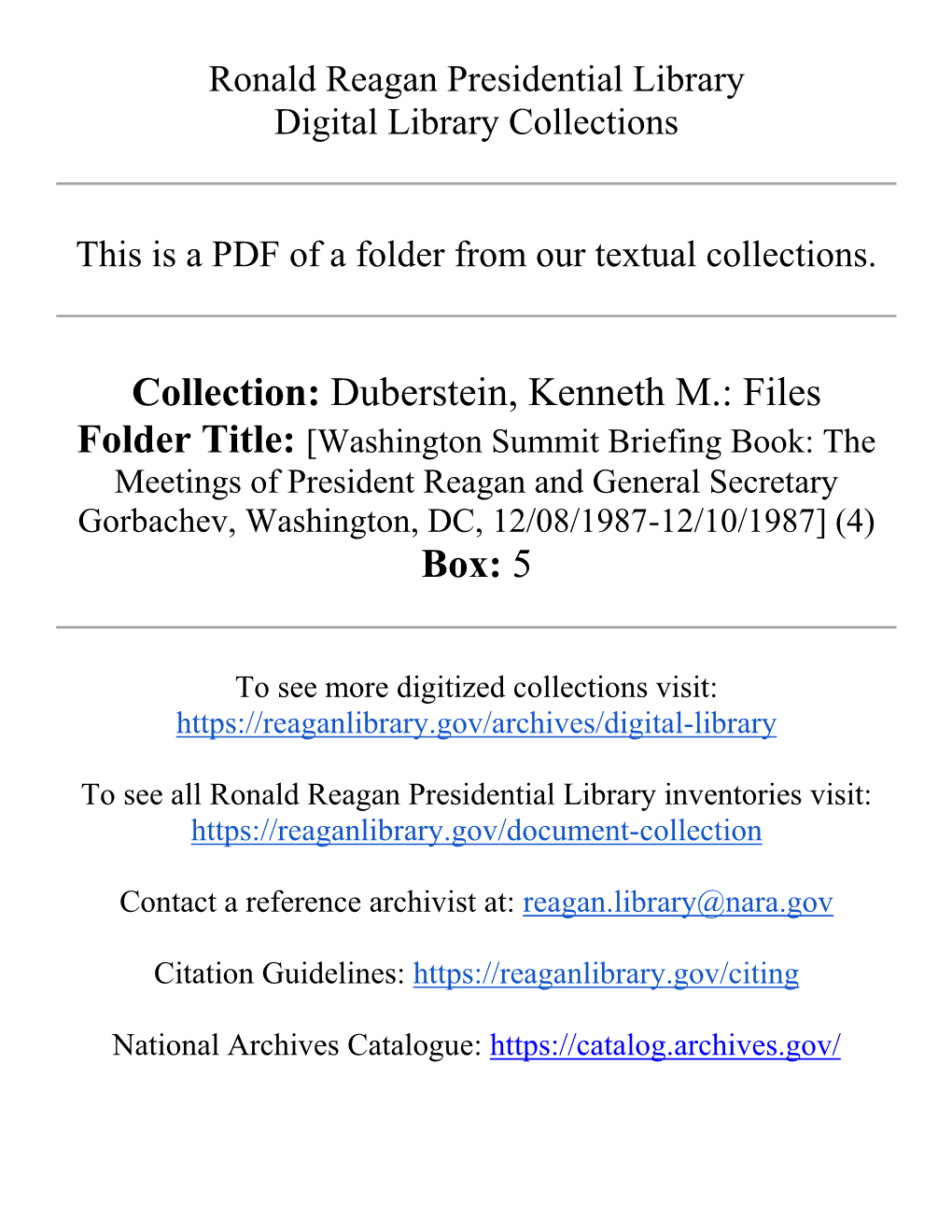 Collection: Duberstein, Kenneth M.: Files Box: 5