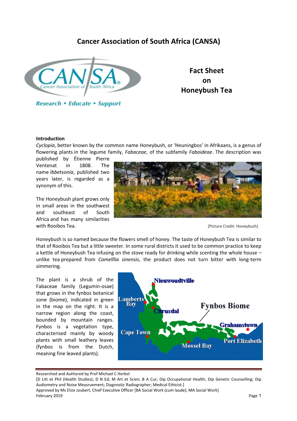 Cancer Association of South Africa (CANSA) Fact Sheet On