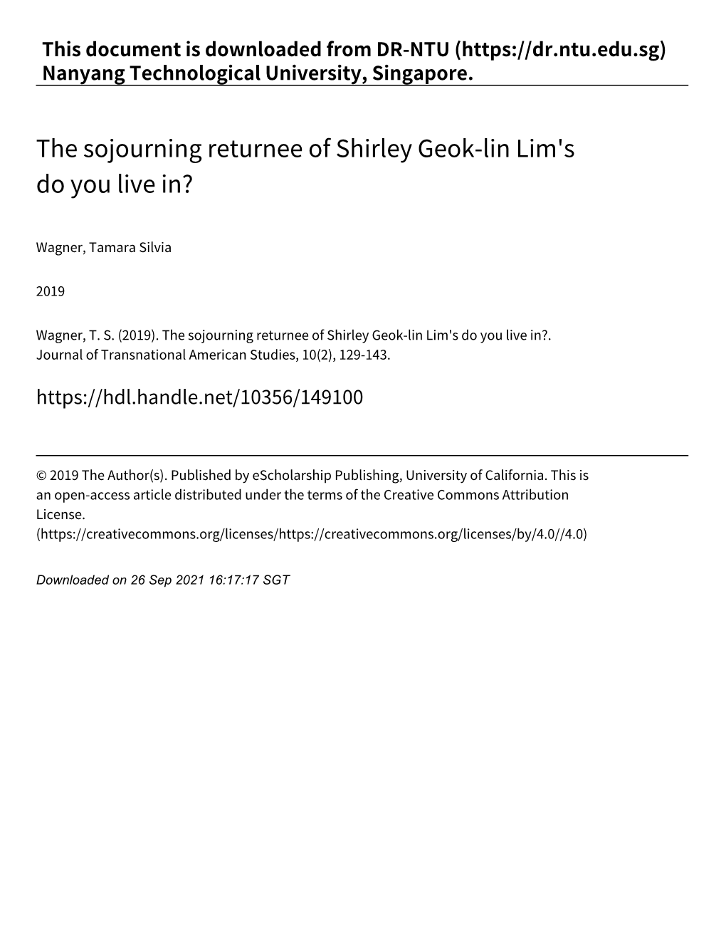 The Sojourning Returnee of Shirley Geok-Lin Lim's Do You Live In.Pdf