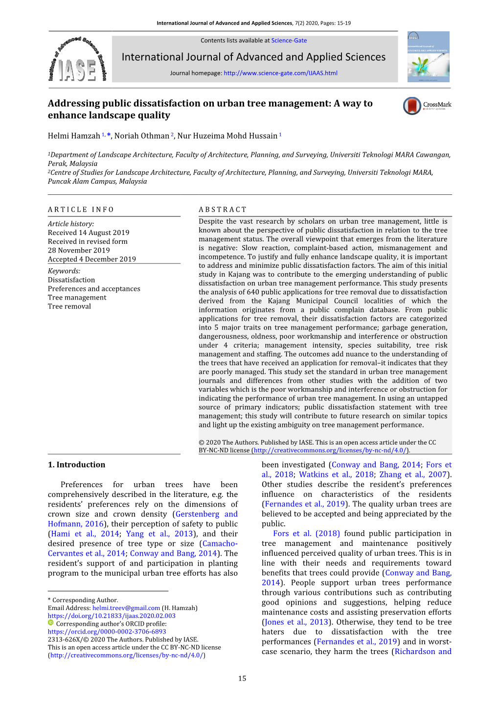 Addressing Public Dissatisfaction on Urban Tree Management: a Way to Enhance Landscape Quality