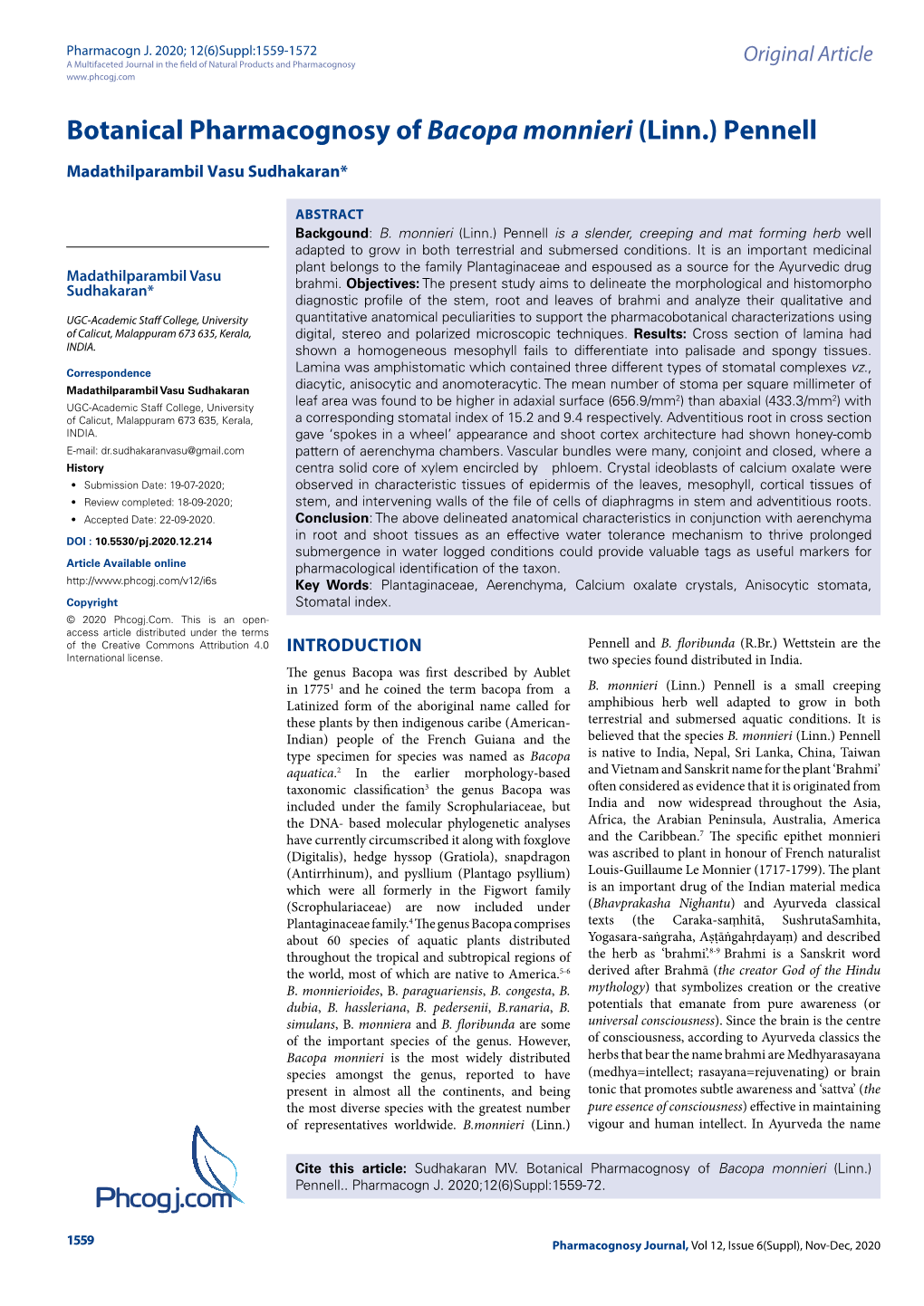 Phcogj.Com Botanical Pharmacognosy of Bacopa Monnieri