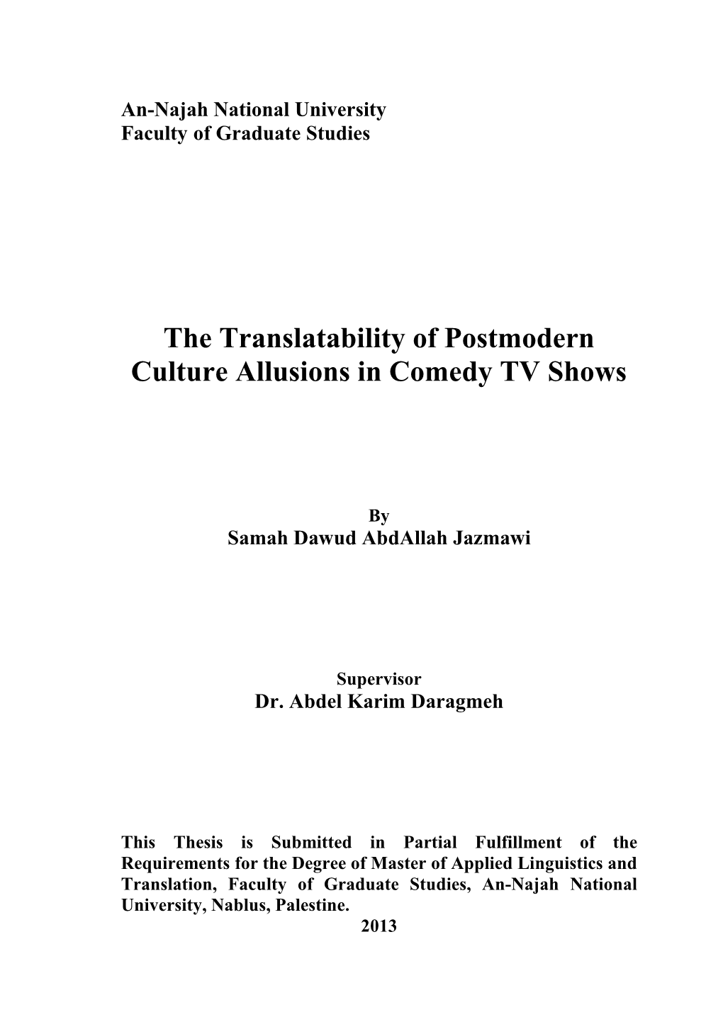 The Translatability of Postmodern Culture Allusions in Comedy TV Shows