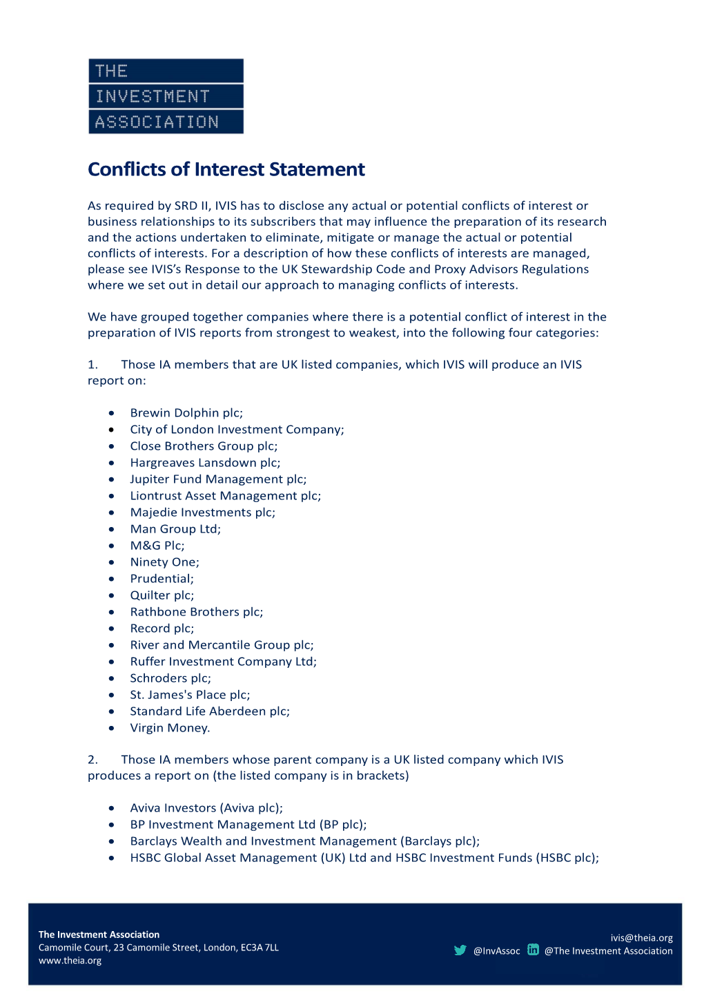 Conflicts of Interest Statement