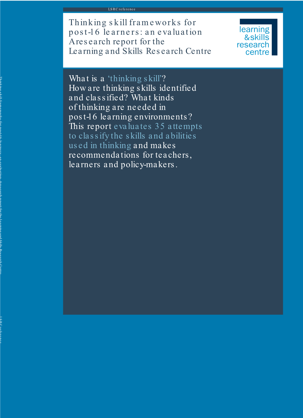 Thinking Skill Frameworks for Post-16 Learners: an Evaluation