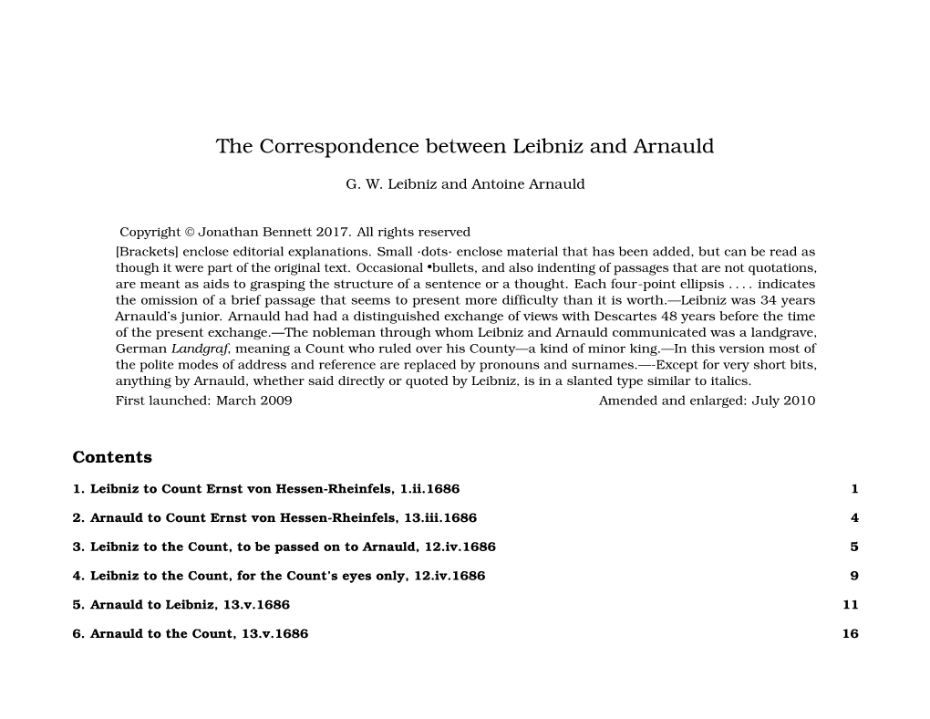 The Correspondence Between Leibniz and Arnauld