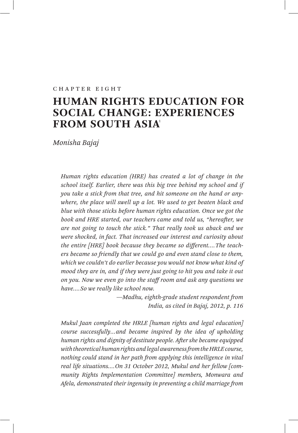 Human Rights Education for Social Change: Experiences from South Asia1
