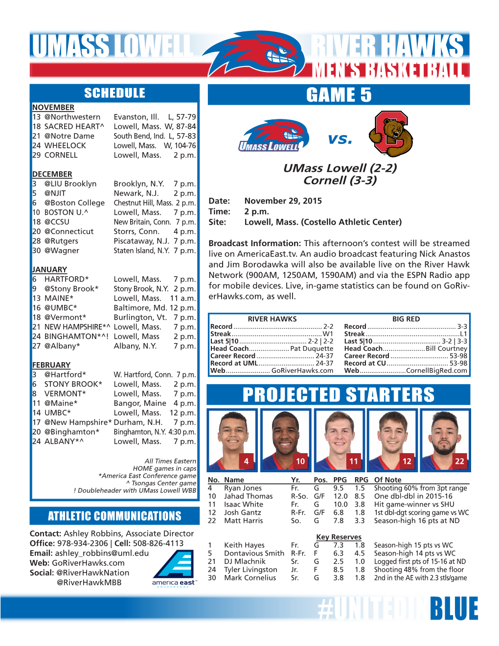 Unitedinblue Umass Lowell River Hawks Men’S Basketball 2015-16 Roster