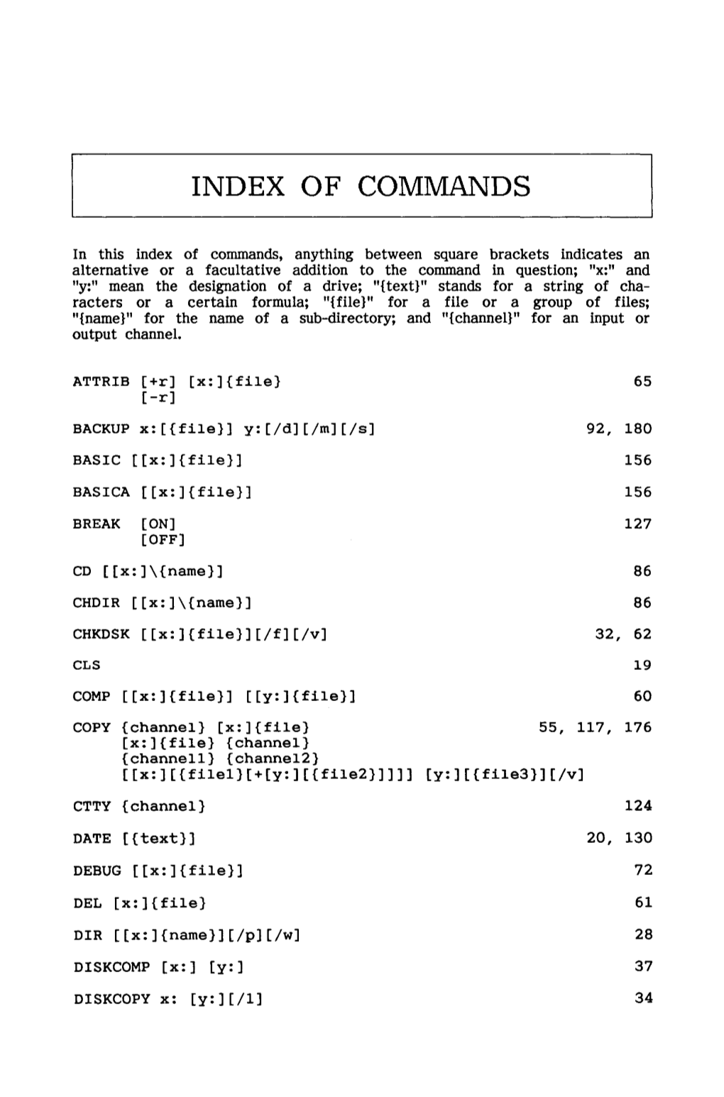 Index of Commands