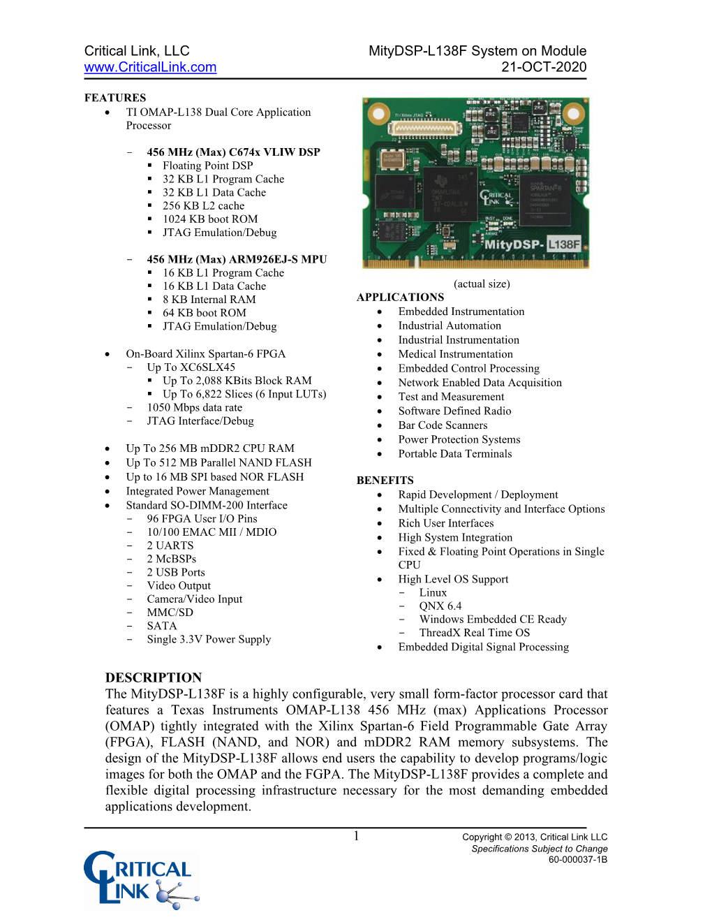 Mitydsp-L138F Data Sheet