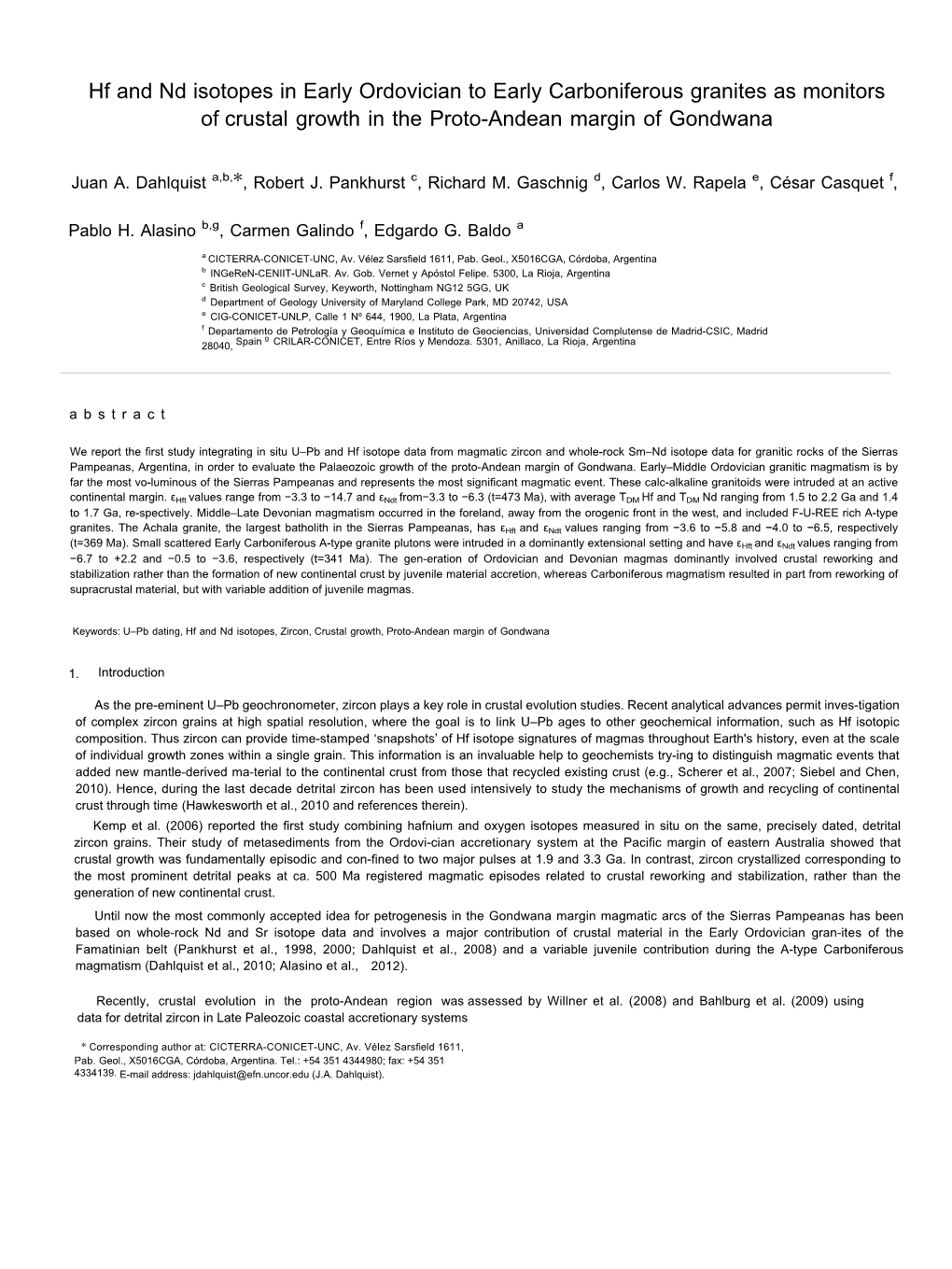 Hf and Nd Isotopes in Early Ordovician to Early Carboniferous Granites As Monitors of Crustal Growth in the Proto-Andean Margin of Gondwana