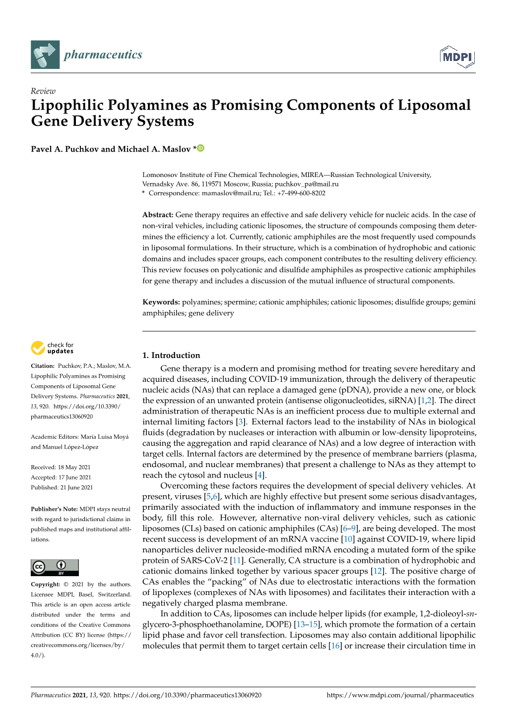 Lipophilic Polyamines As Promising Components of Liposomal Gene Delivery Systems