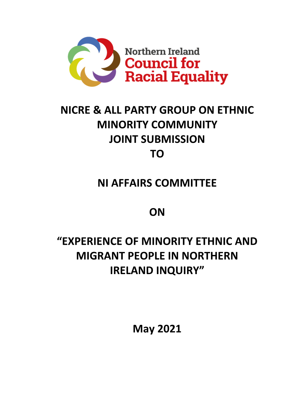 NICRE APG Joint Submission to NI Affairs Committee