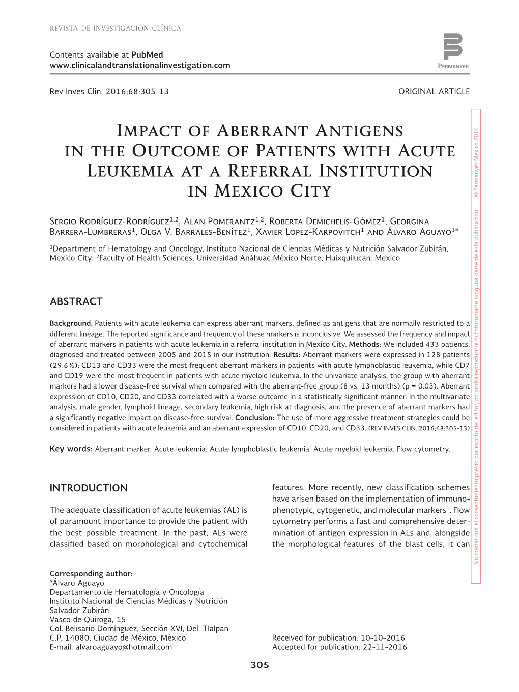 Impact of Aberrant Antigens in the Outcome of Patients with Acute Leukemia at a Referral Institution