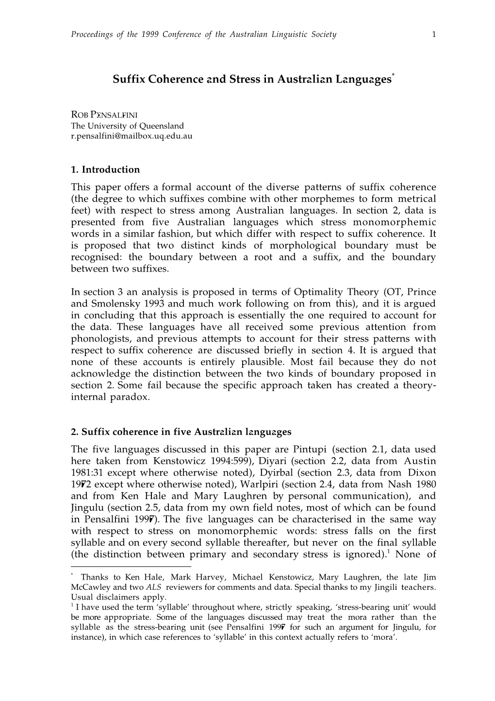 Suffix Coherence and Stress in Australian Languages*