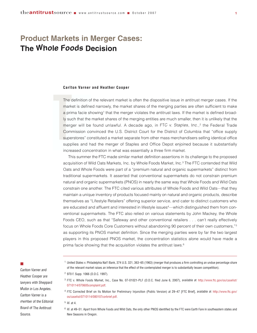 Product Markets in Merger Cases: the Whole Foods Decision