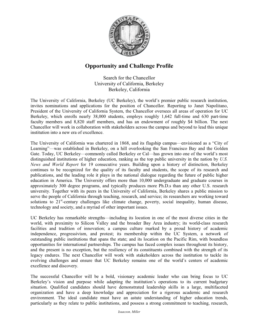 Opportunity and Challenge Profile