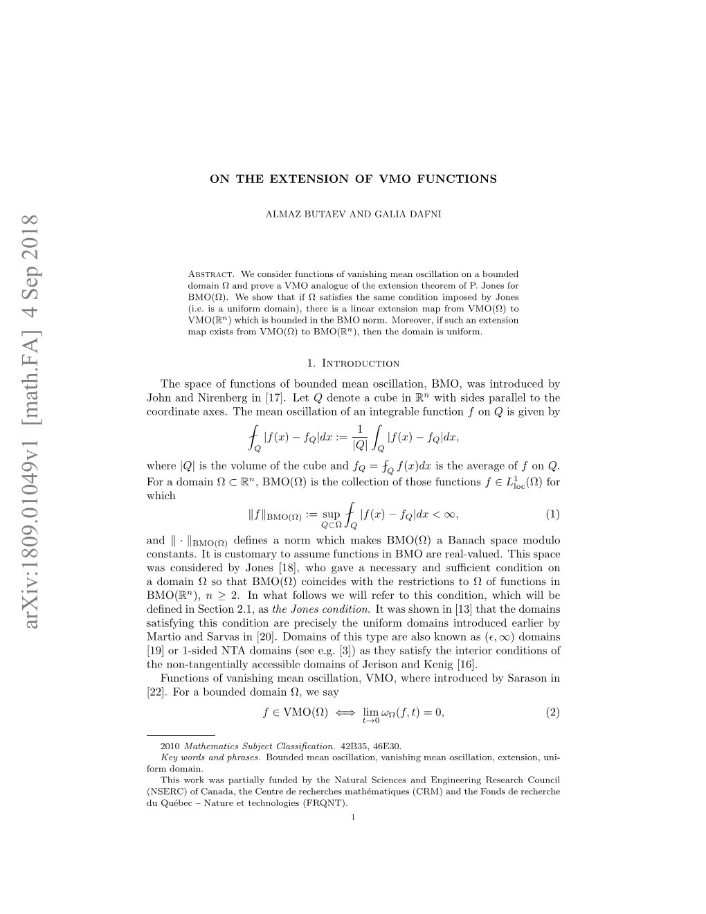 Arxiv:1809.01049V1 [Math.FA] 4 Sep 2018 Onadnrnegi 1] Let [17]