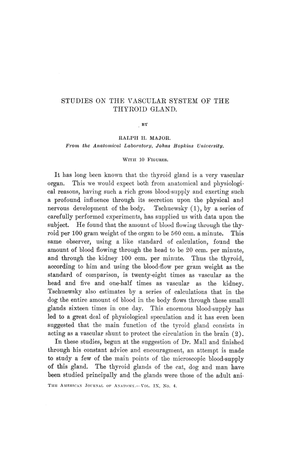 Studies on the Vascular System of the Thyroid Gland