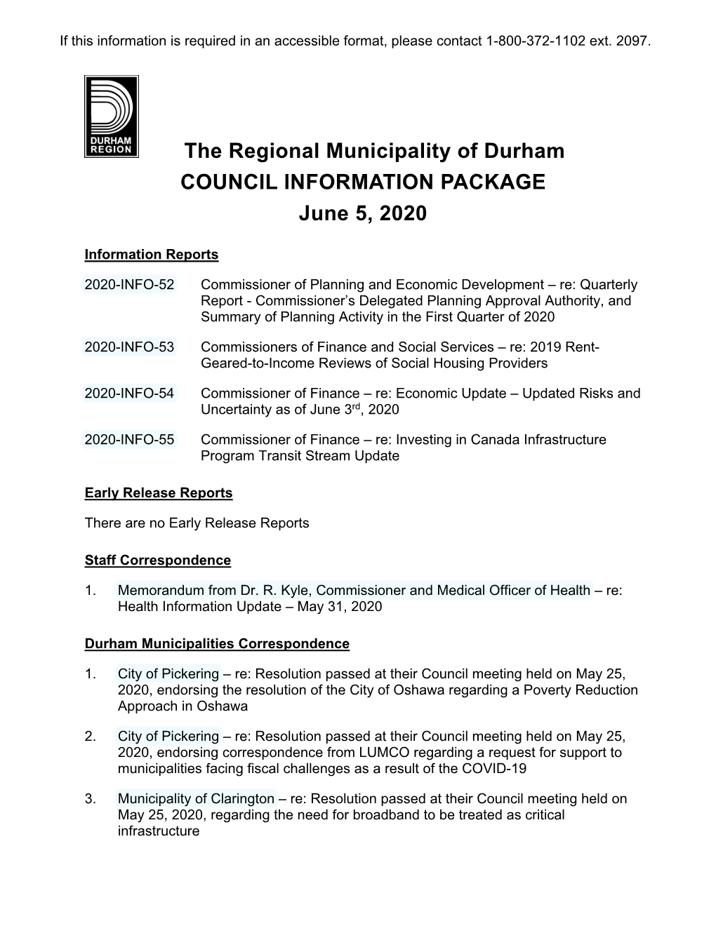 Council Information Package, June 5, 2020