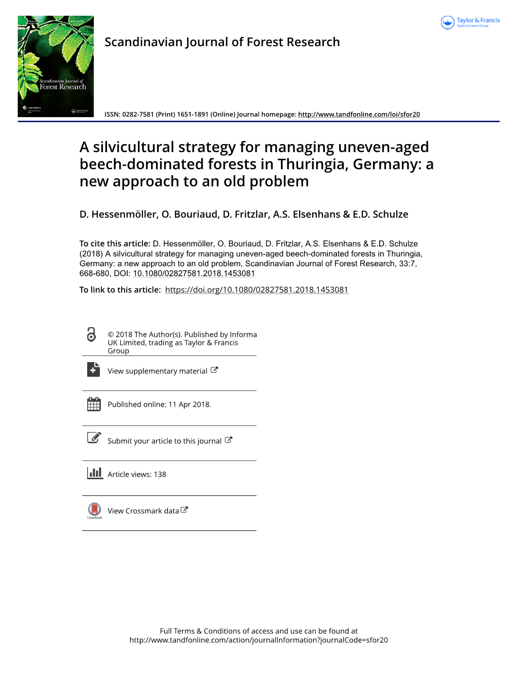 A Silvicultural Strategy for Managing Uneven-Aged Beech-Dominated Forests in Thuringia, Germany: a New Approach to an Old Problem