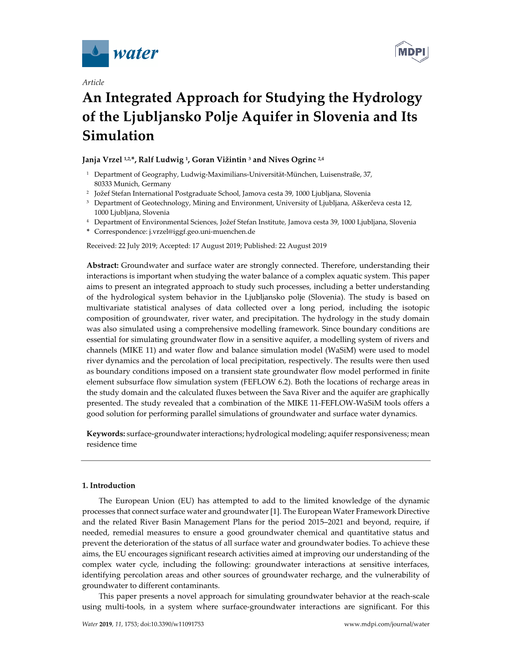 An Integrated Approach for Studying the Hydrology of the Ljubljansko Polje Aquifer in Slovenia and Its Simulation