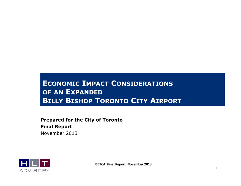 Economic Impact Considerations of an Expanded Billy Bishop Toronto City Airport