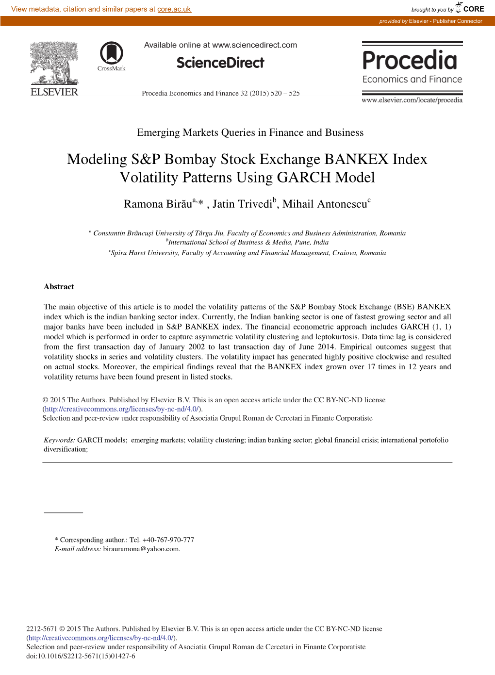 Modeling S&P Bombay Stock Exchange BANKEX Index