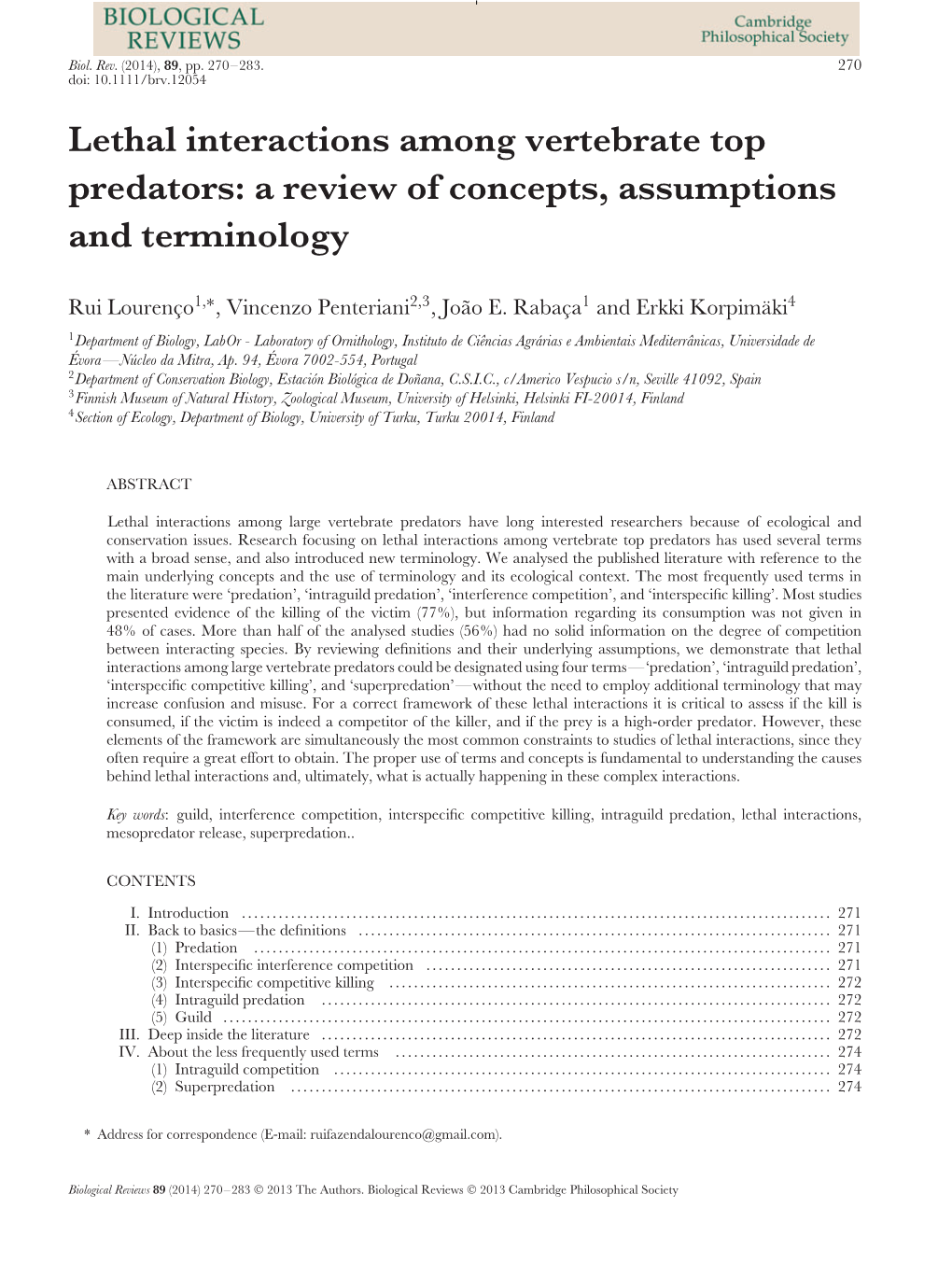 Lethal Interactions Among Vertebrate Top Predators: a Review of Concepts, Assumptions and Terminology