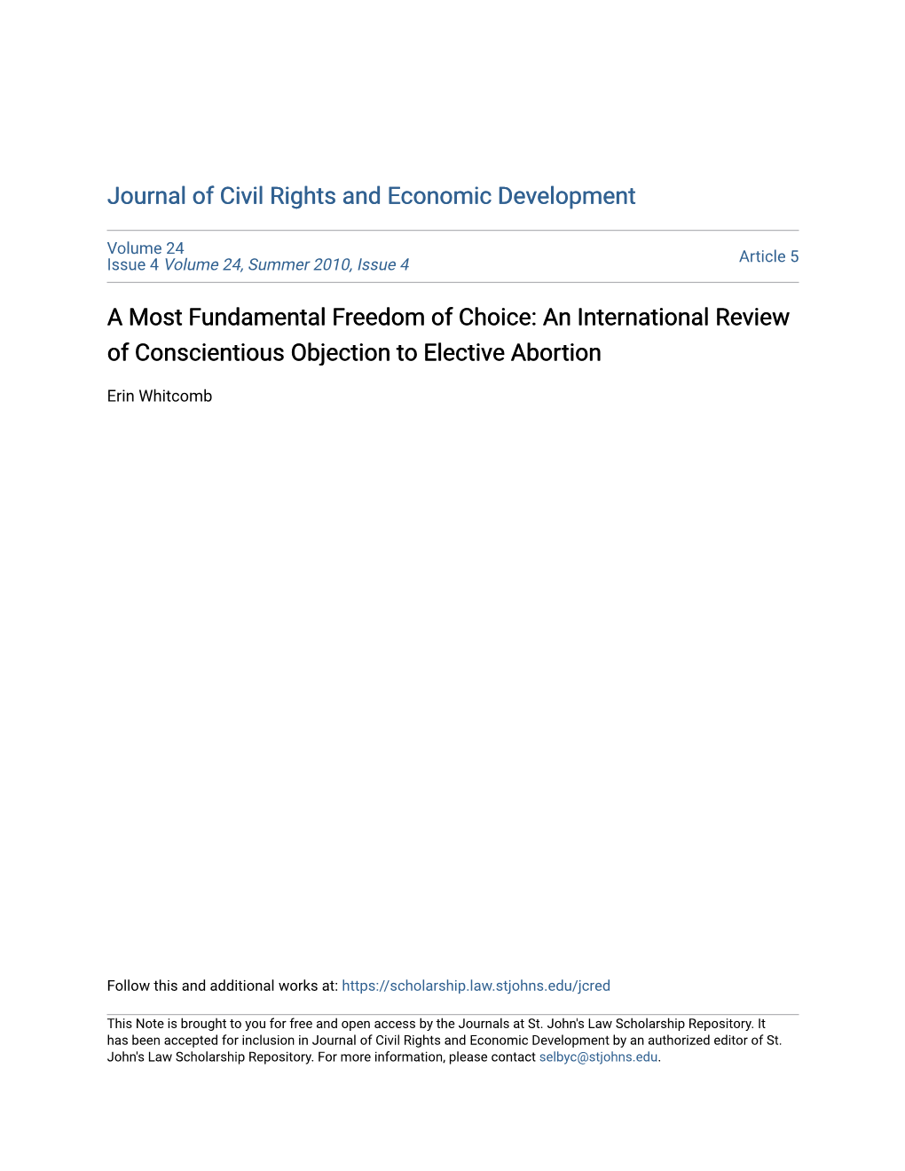 An International Review of Conscientious Objection to Elective Abortion