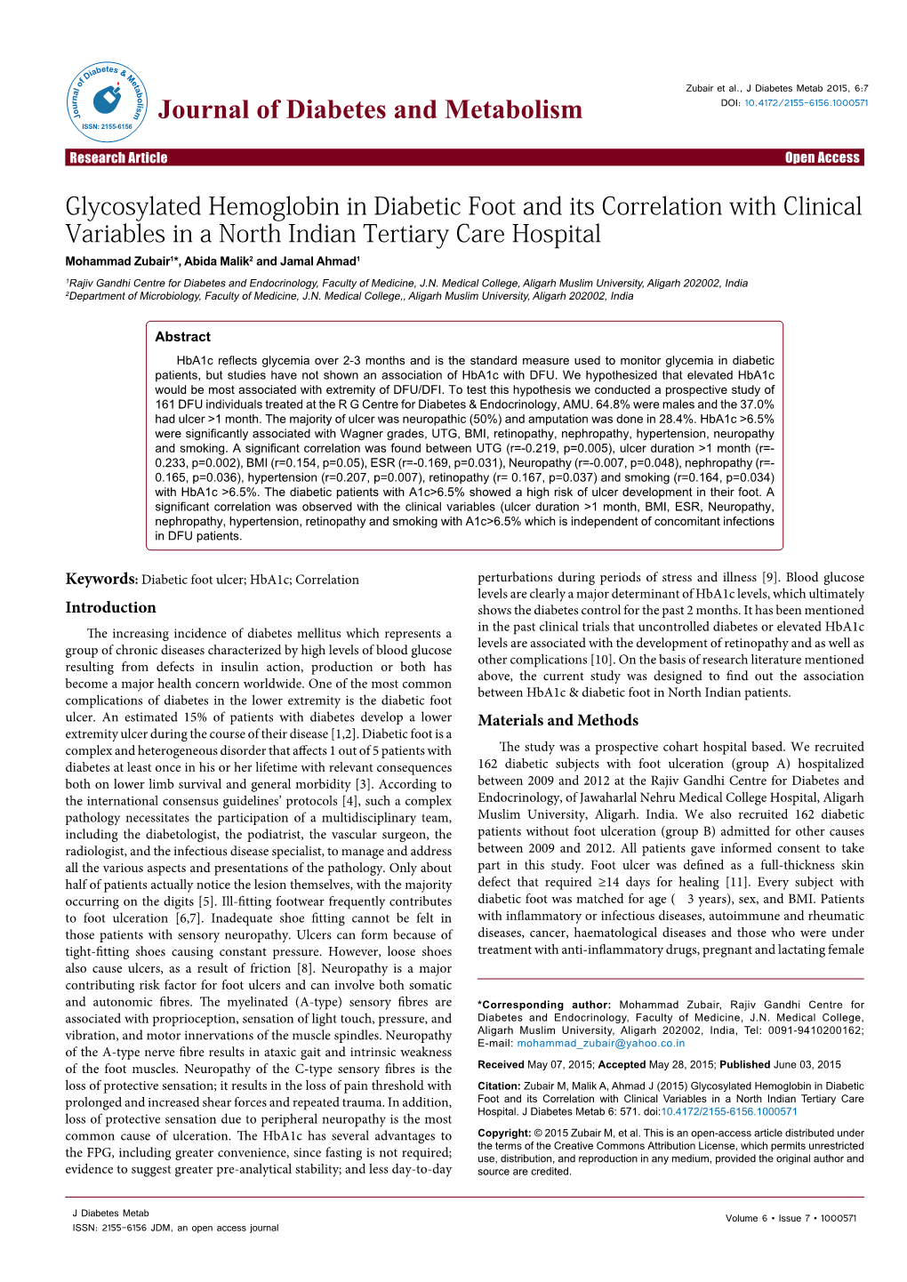 Glycosylated Hemoglobin in Diabetic Foot and Its Correlation With