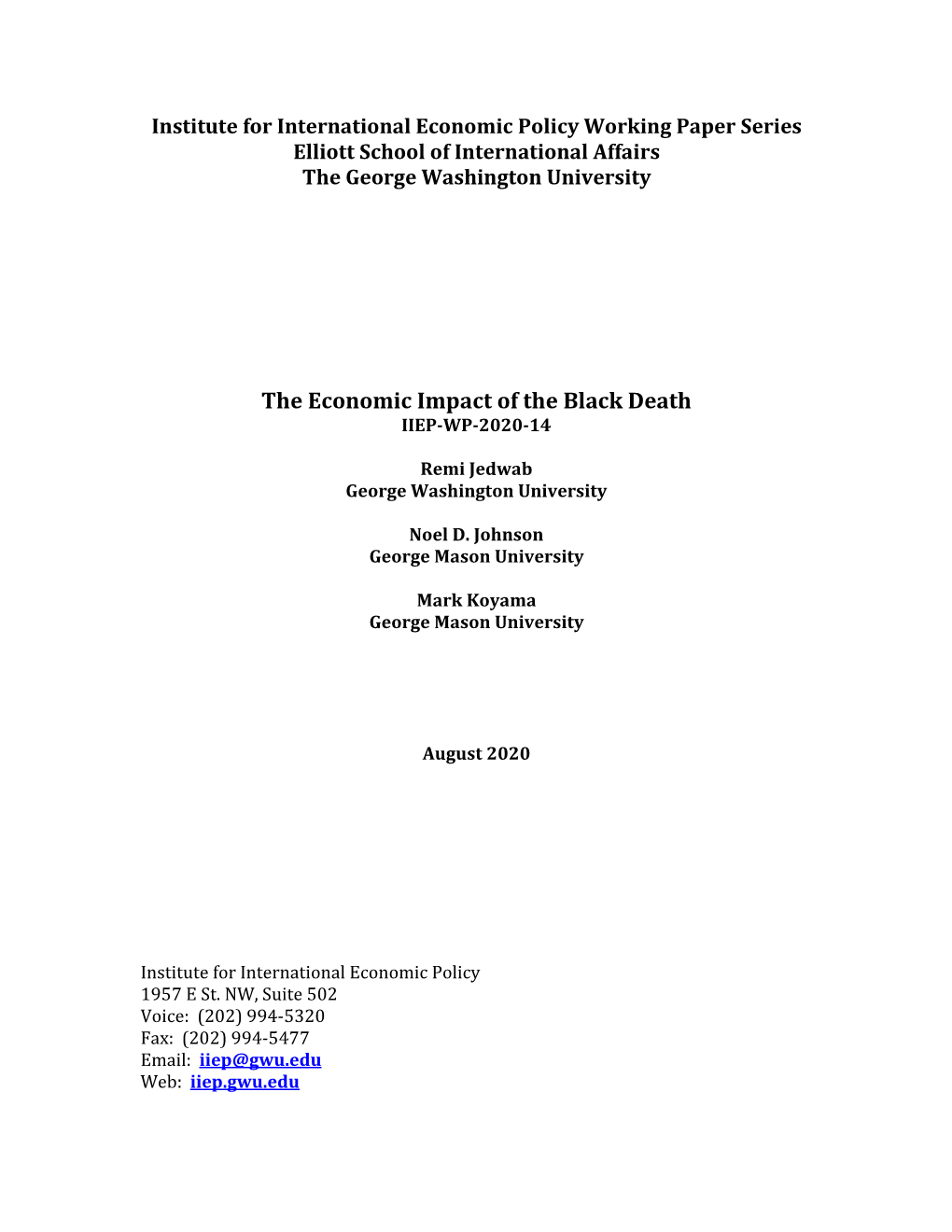 The Economic Impact of the Black Death IIEP-WP-2020-14