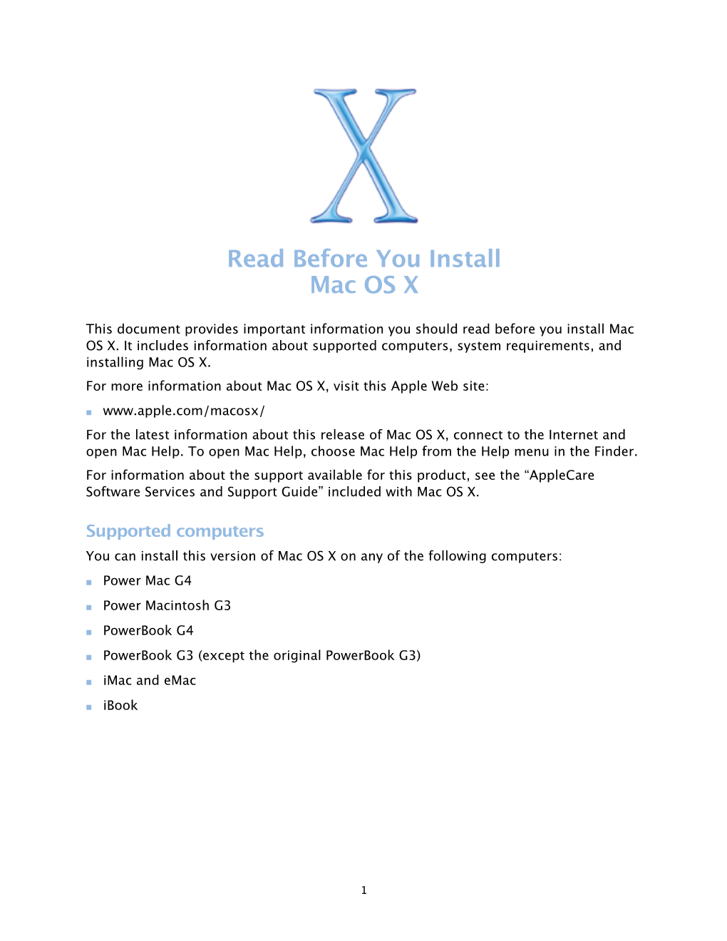 Read Before You Install Mac OS X