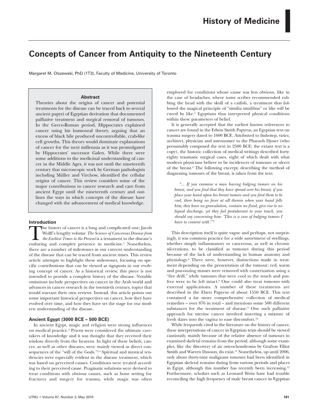 Concepts of Cancer from Antiquity to the Nineteenth Century