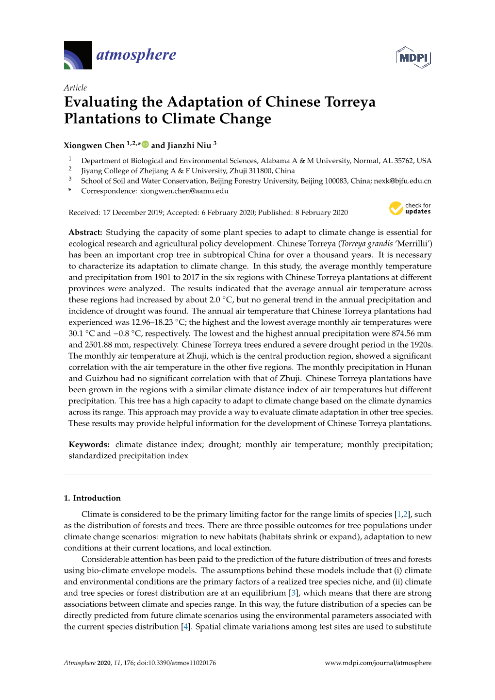 Evaluating the Adaptation of Chinese Torreya Plantations to Climate Change