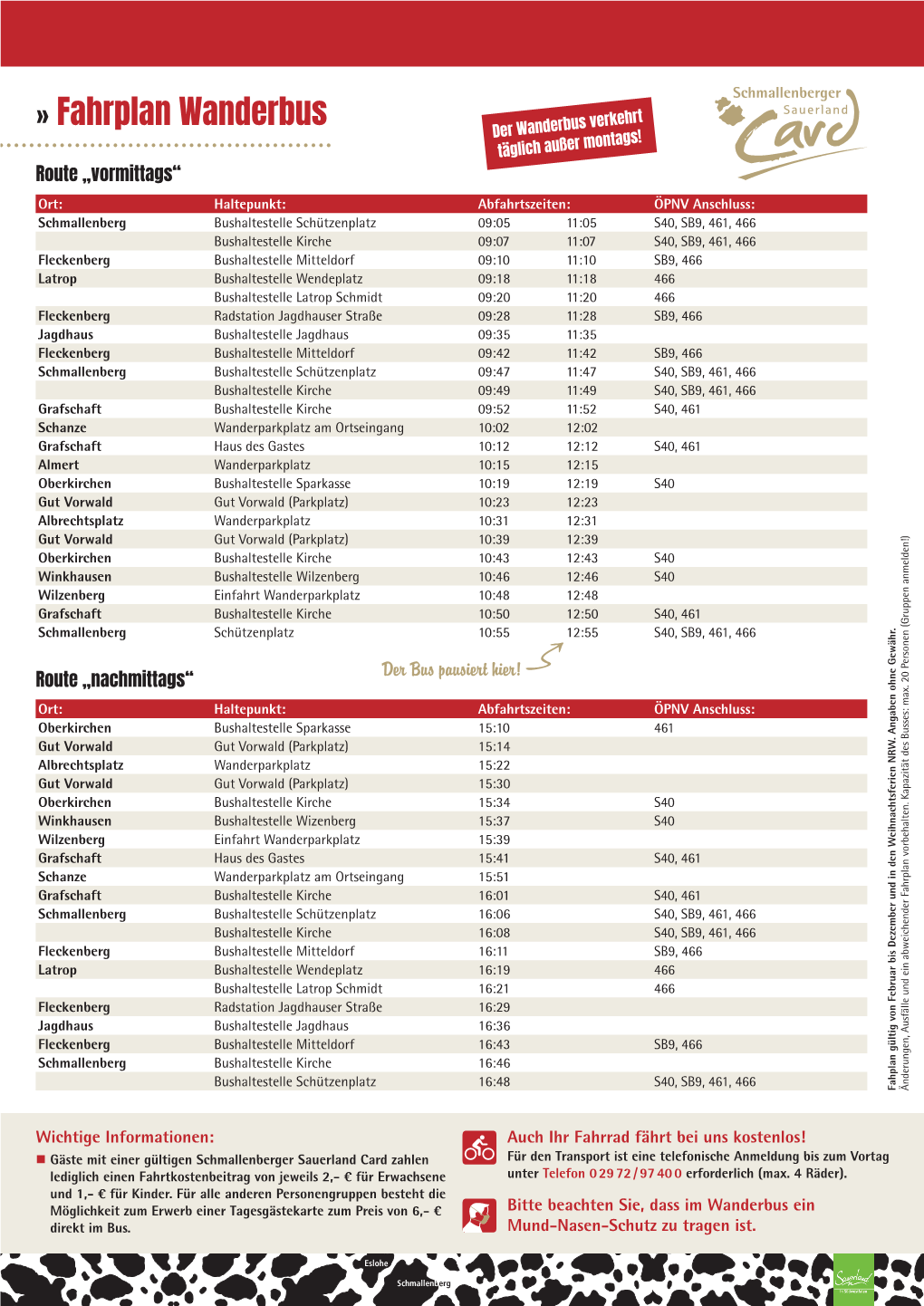 Fahrplan Wanderbus