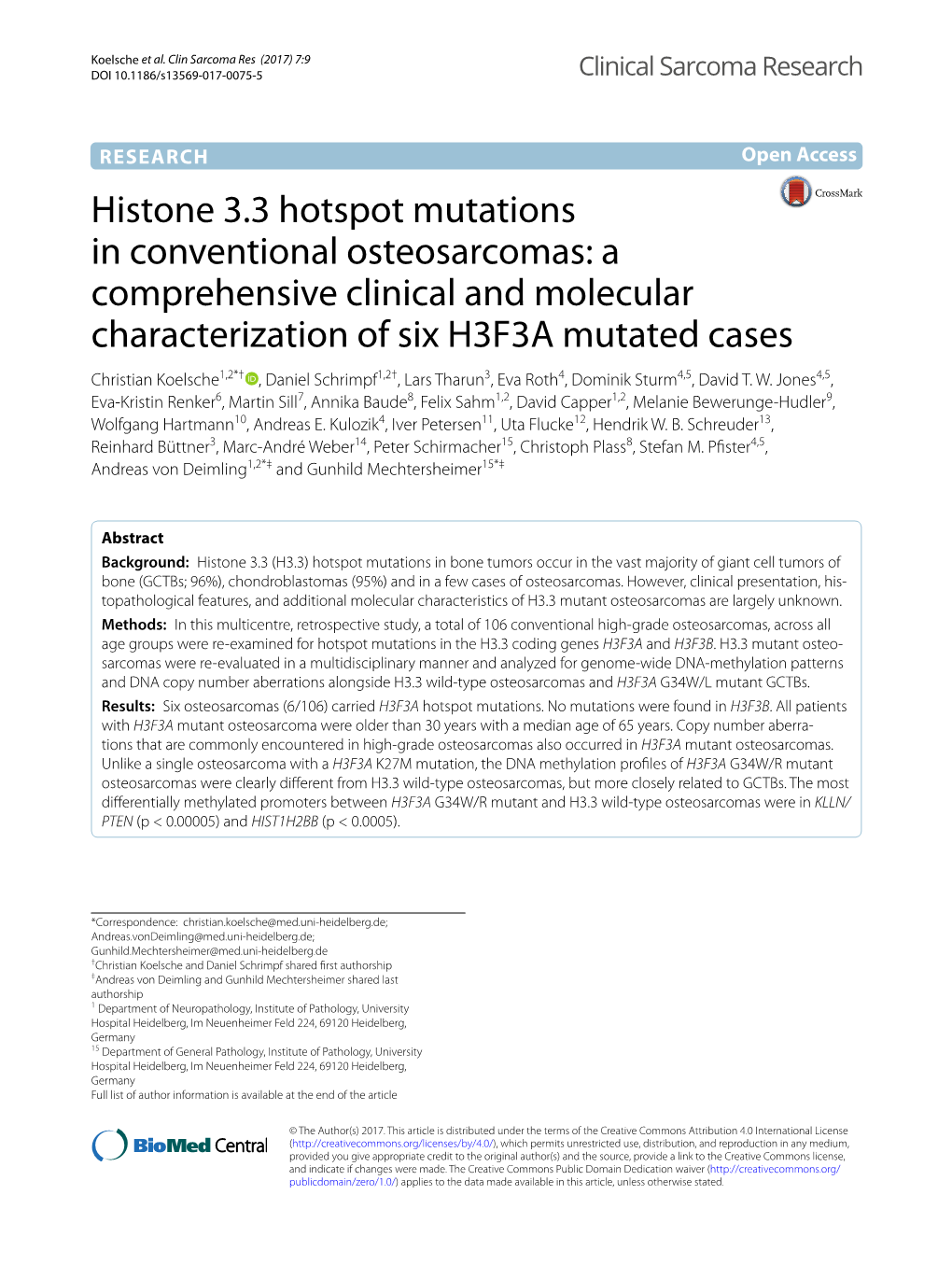 Histone 3.3 Hotspot Mutations in Conventional Osteosarcomas