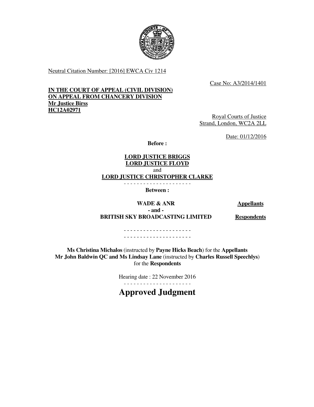 Approved Judgment