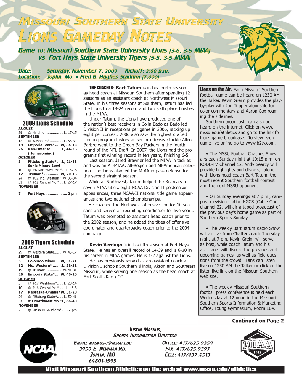 Football Game Notes10-Fhsu.Indd