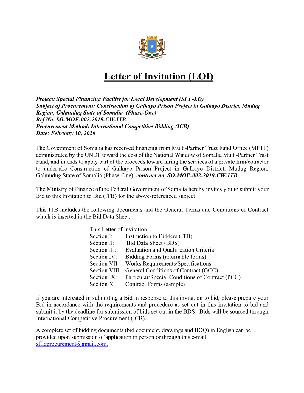 Letter of Invitation (LOI)