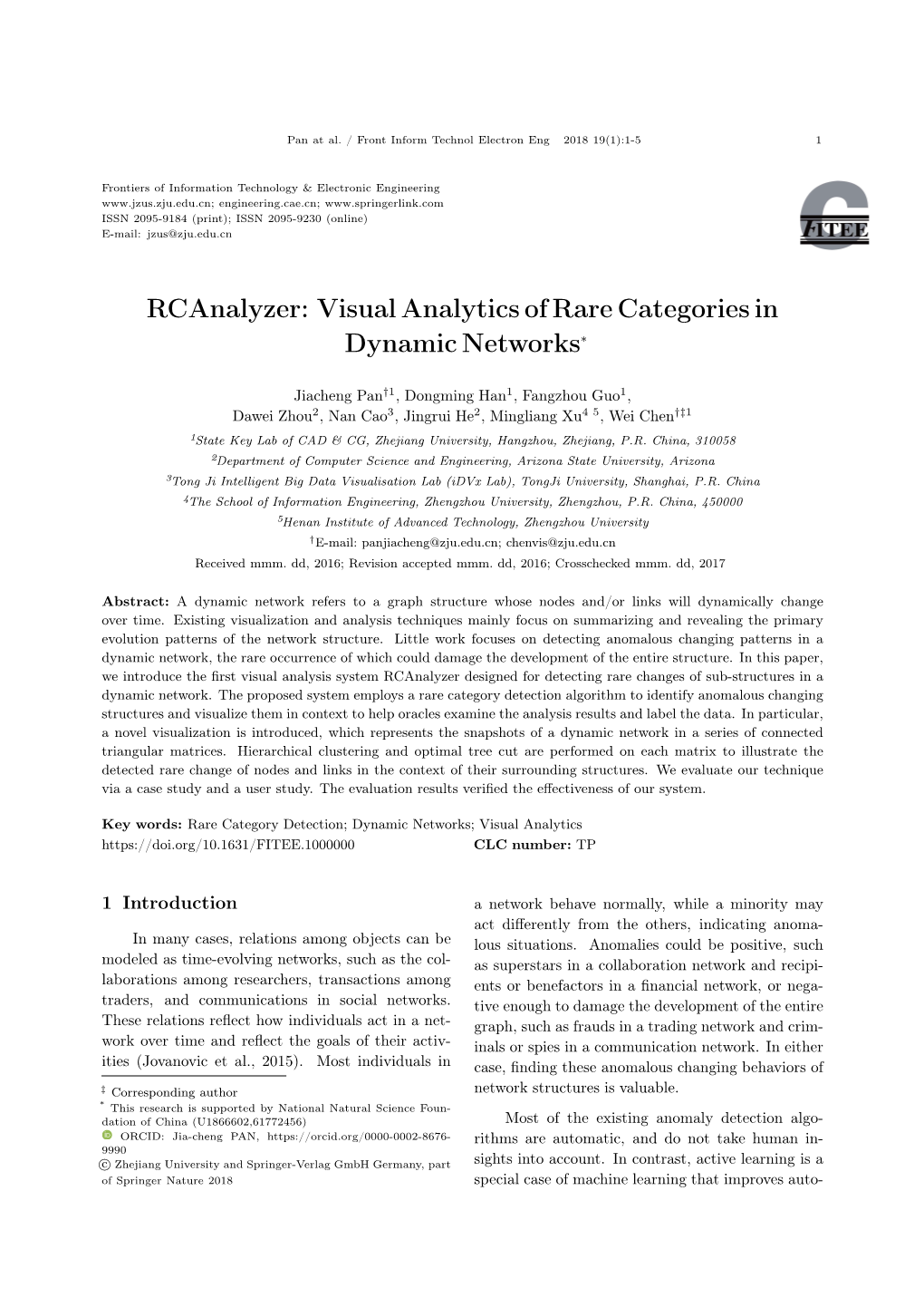 Rcanalyzer: Visual Analytics of Rare Categories in Dynamic Networks∗