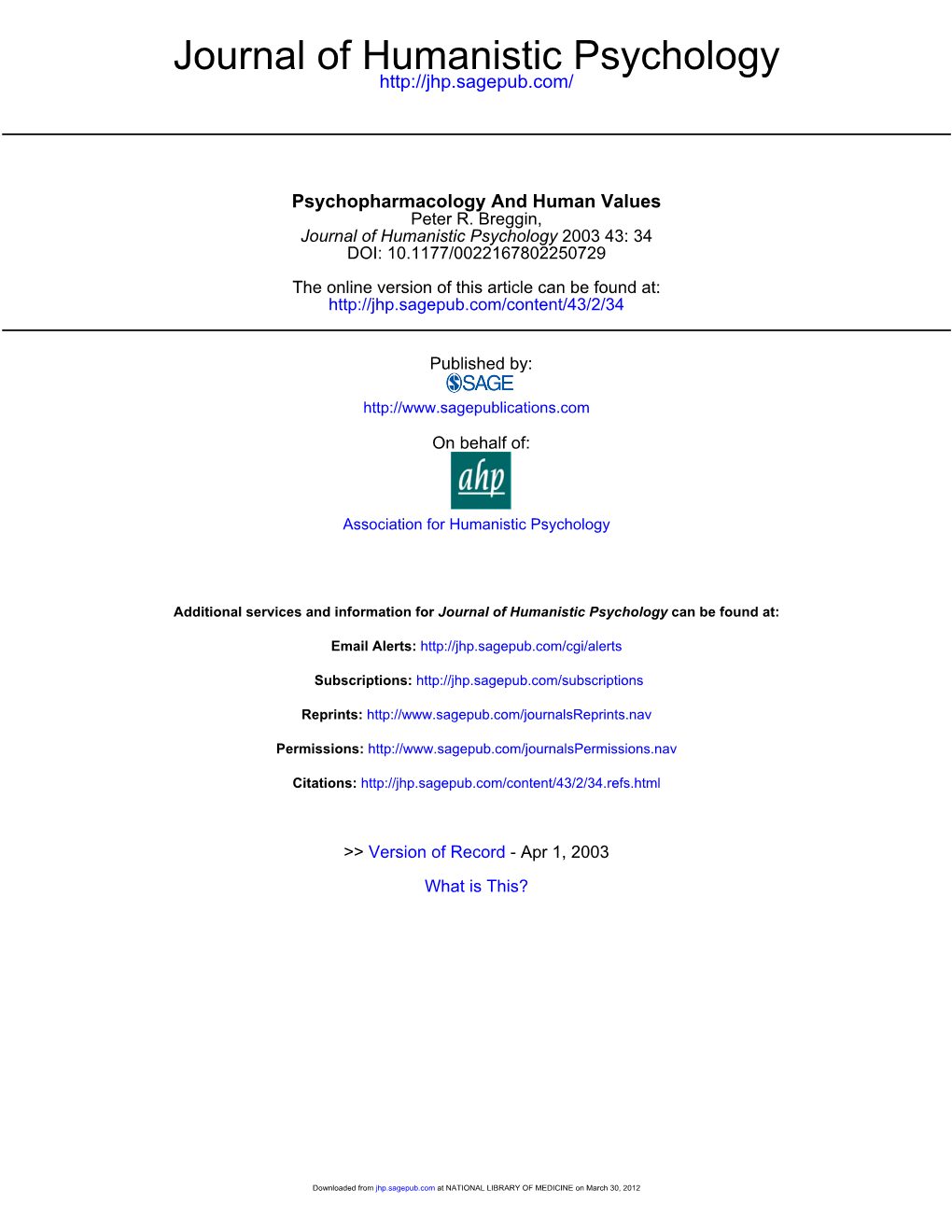 Journal of Humanistic Psychology