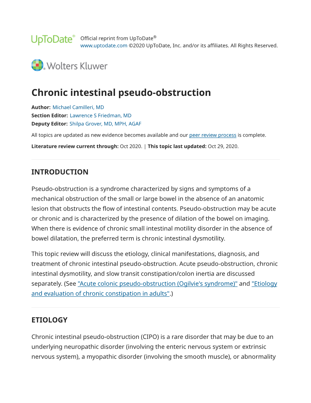 Chronic Intestinal Pseudo-Obstruction