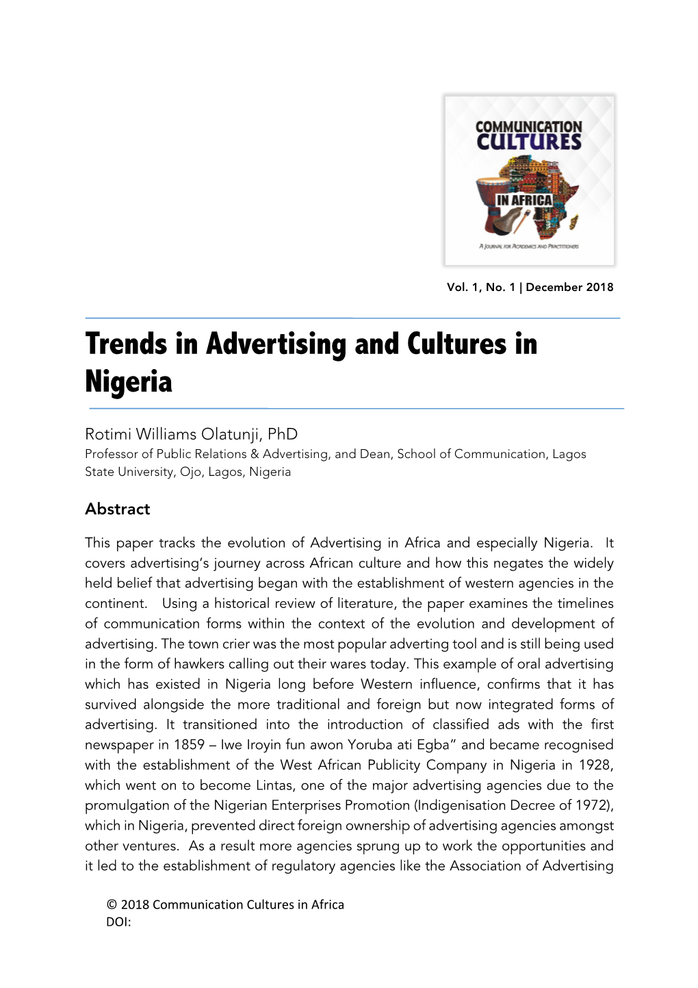 Trends in Advertising and Cultures in Nigeria