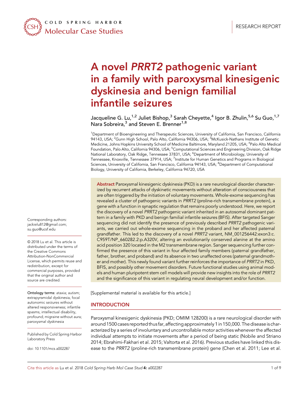 A Novel PRRT2 Pathogenic Variant in a Family with Paroxysmal