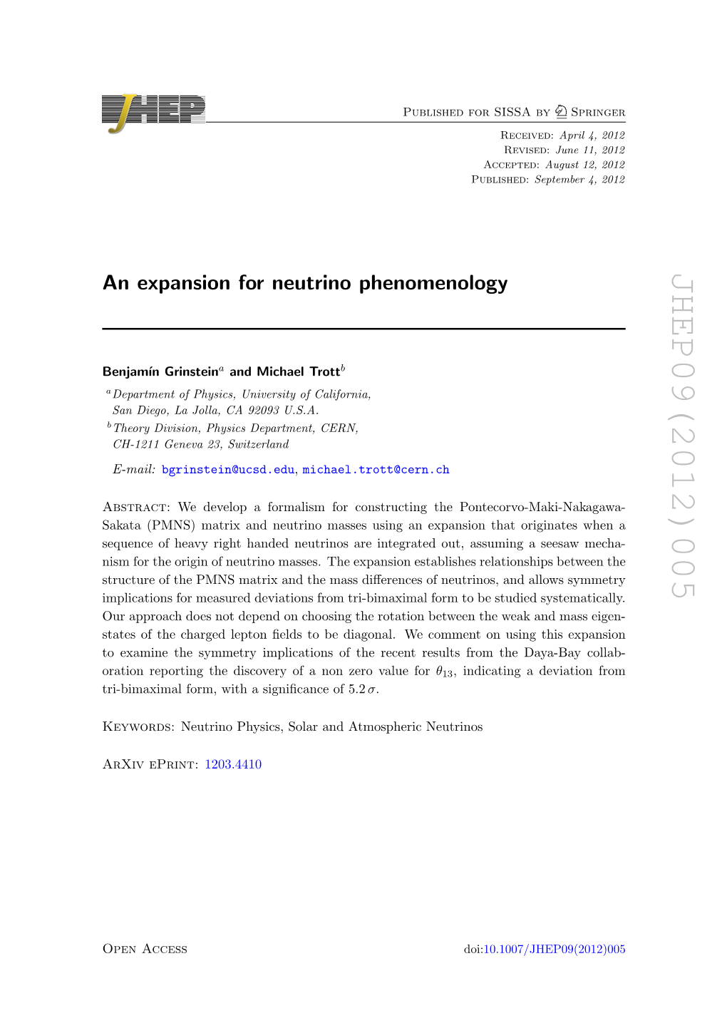 An Expansion for Neutrino Phenomenology JHEP09(2012)005 (1.1) (1.2) 3 ]