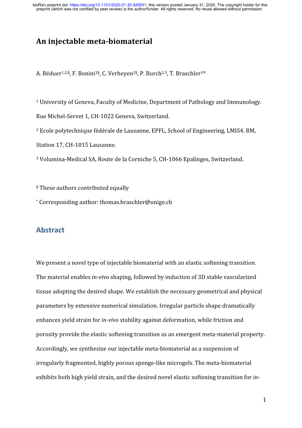 An Injectable Meta-Biomaterial