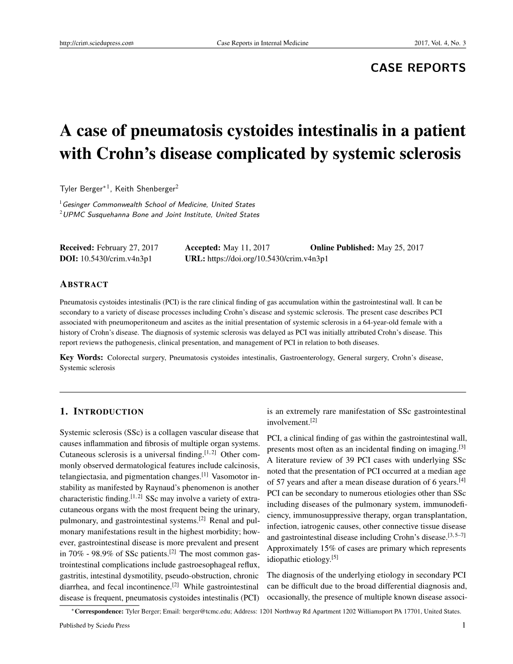 A Case of Pneumatosis Cystoides Intestinalis in a Patient with Crohn's