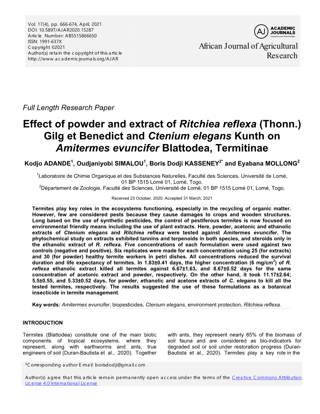 Gilg Et Benedict and Ctenium Elegans Kunth on Amitermes Evuncifer Blattodea, Termitinae