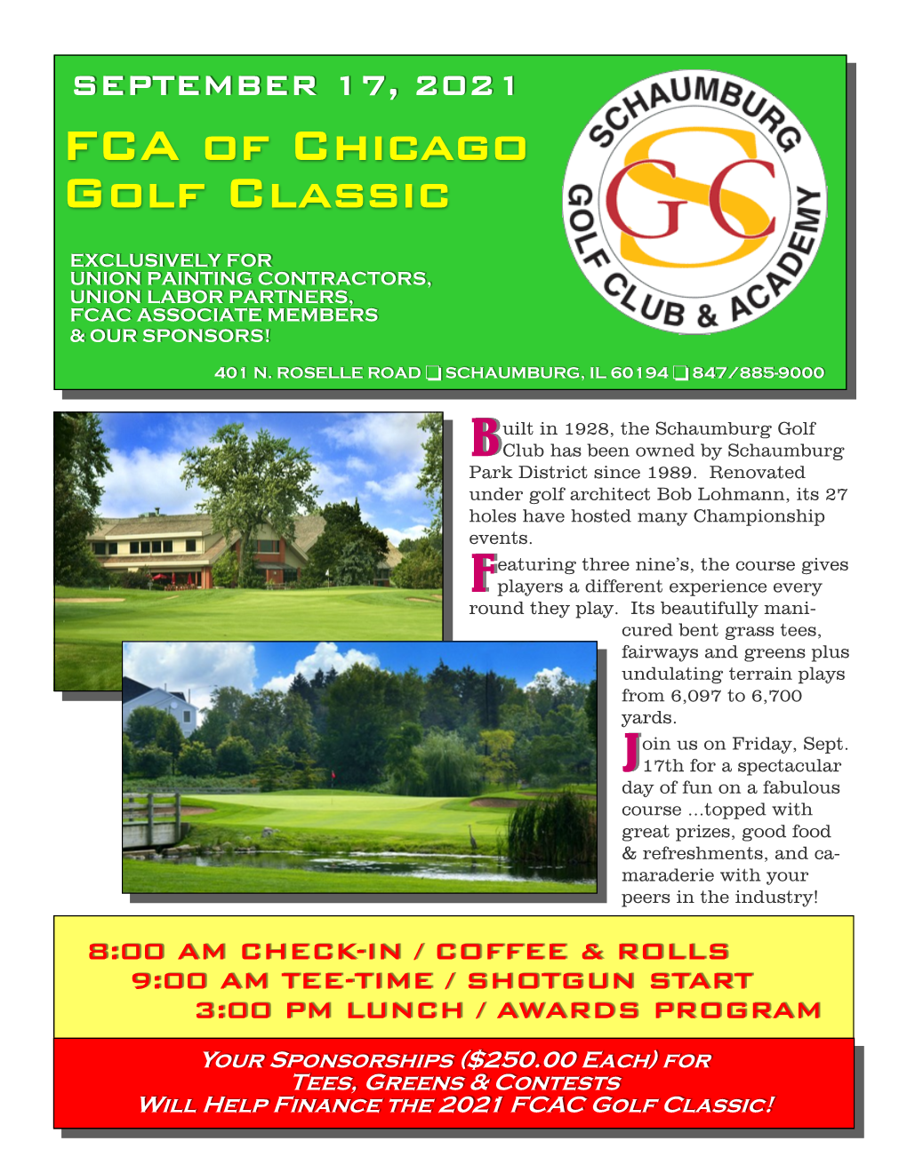 For Tees, Greens & Contests Will Help Finance the 2021 FCAC Golf Classic!